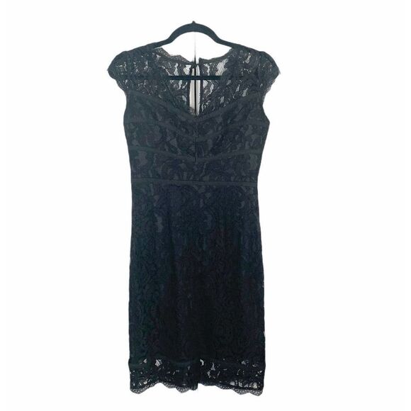 Adrianna Papell Black Lace Overlay Sheath Dress - Picture 1 of 11